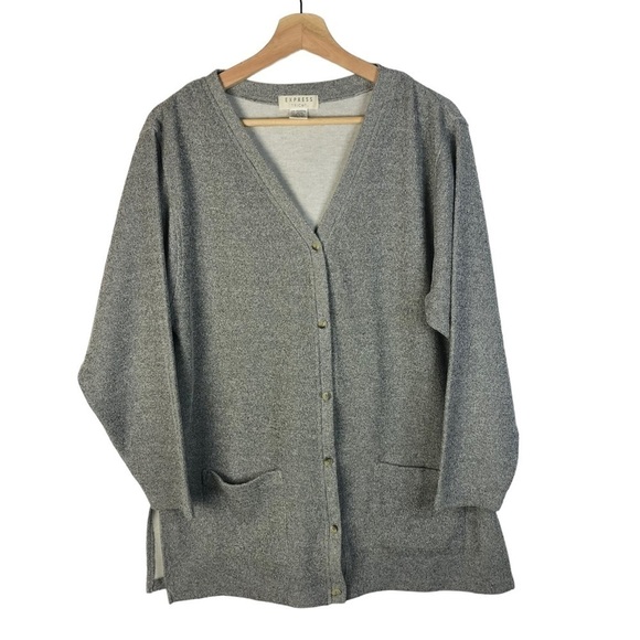 Express Y2K Medium Gray Button Down Cardigan Sweater M - Picture 1 of 4
